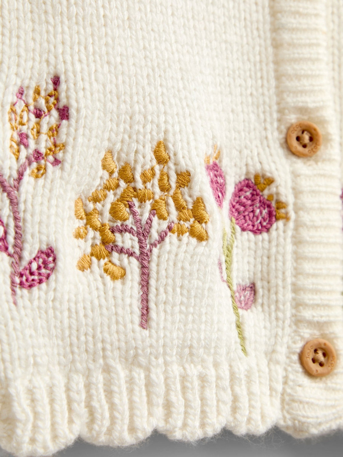 Dsiney Kidz - JoJo Maman Bébé Cream Floral Embroidered Knit Cardigan image 3