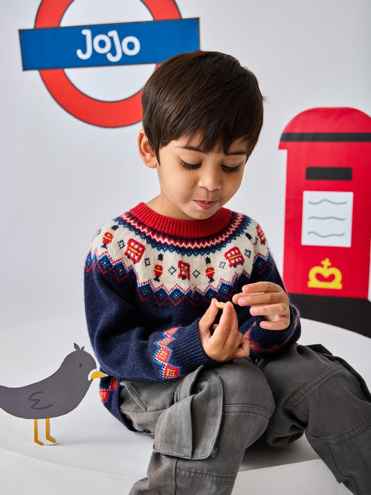 Dsiney Kidz - JoJo Maman Bébé Blue London Guard Fairisle Knitted Jumper image 1