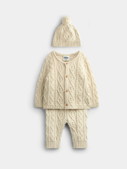 JoJo Maman Bébé Natural Cable 3-Piece Cable Knit Set - image 1