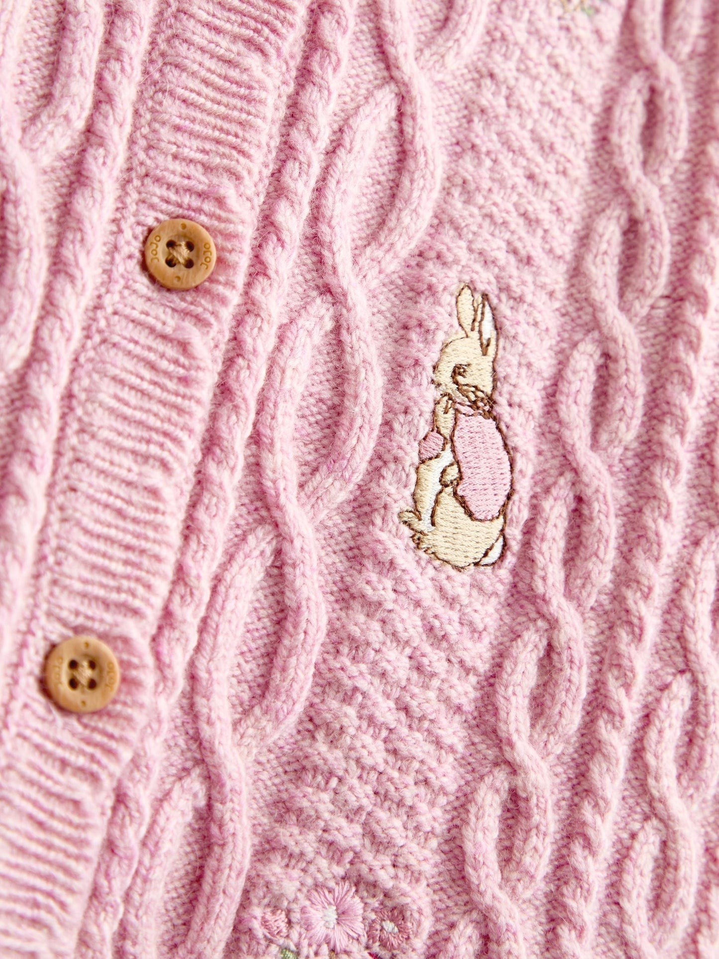 Dsiney Kidz - JoJo Maman Bébé Pink Peter Rabbit Flopsy Embroidered Cable Knit Cardigan image 3