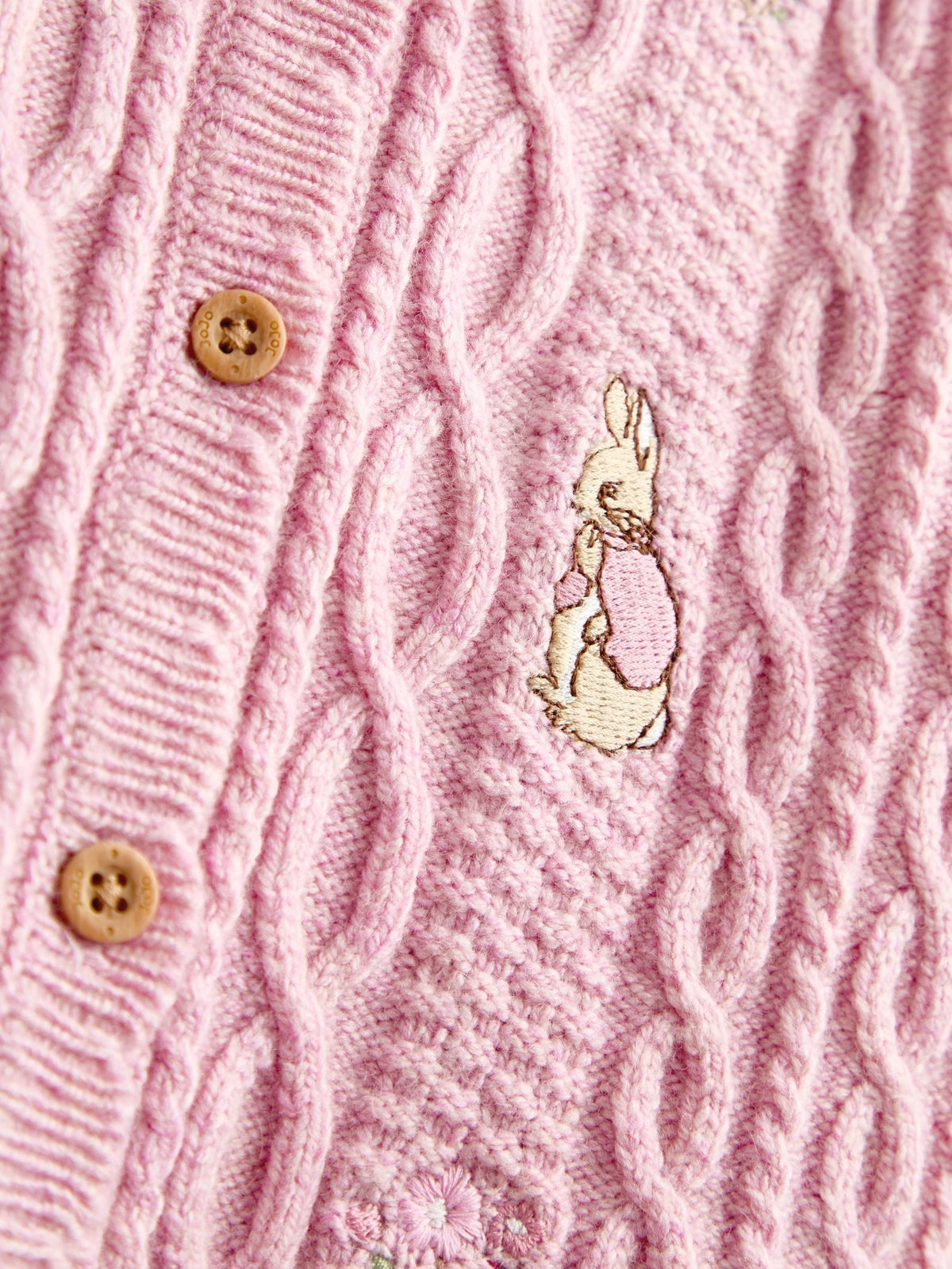 Dsiney Kidz - JoJo Maman Bébé Pink Peter Rabbit Flopsy Embroidered Cable Knit Cardigan image 3
