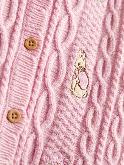 Dsiney Kidz - JoJo Maman Bébé Pink Peter Rabbit Flopsy Embroidered Cable Knit Cardigan image 3
