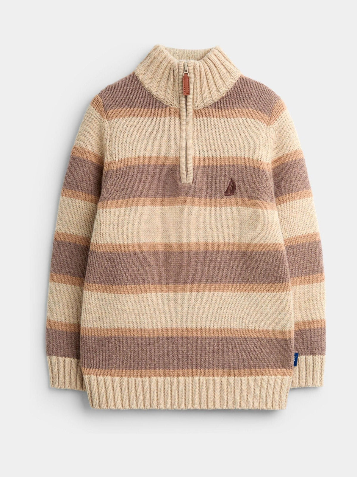 Dsiney Kidz - JoJo Maman Bébé Mid Brown Stripe Half Zip Knitted Jumper image 1