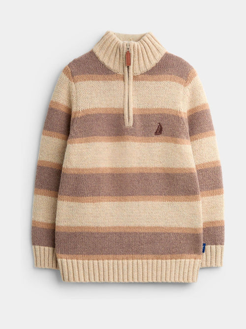 Dsiney Kidz - JoJo Maman Bébé Mid Brown Stripe Half Zip Knitted Jumper image 1
