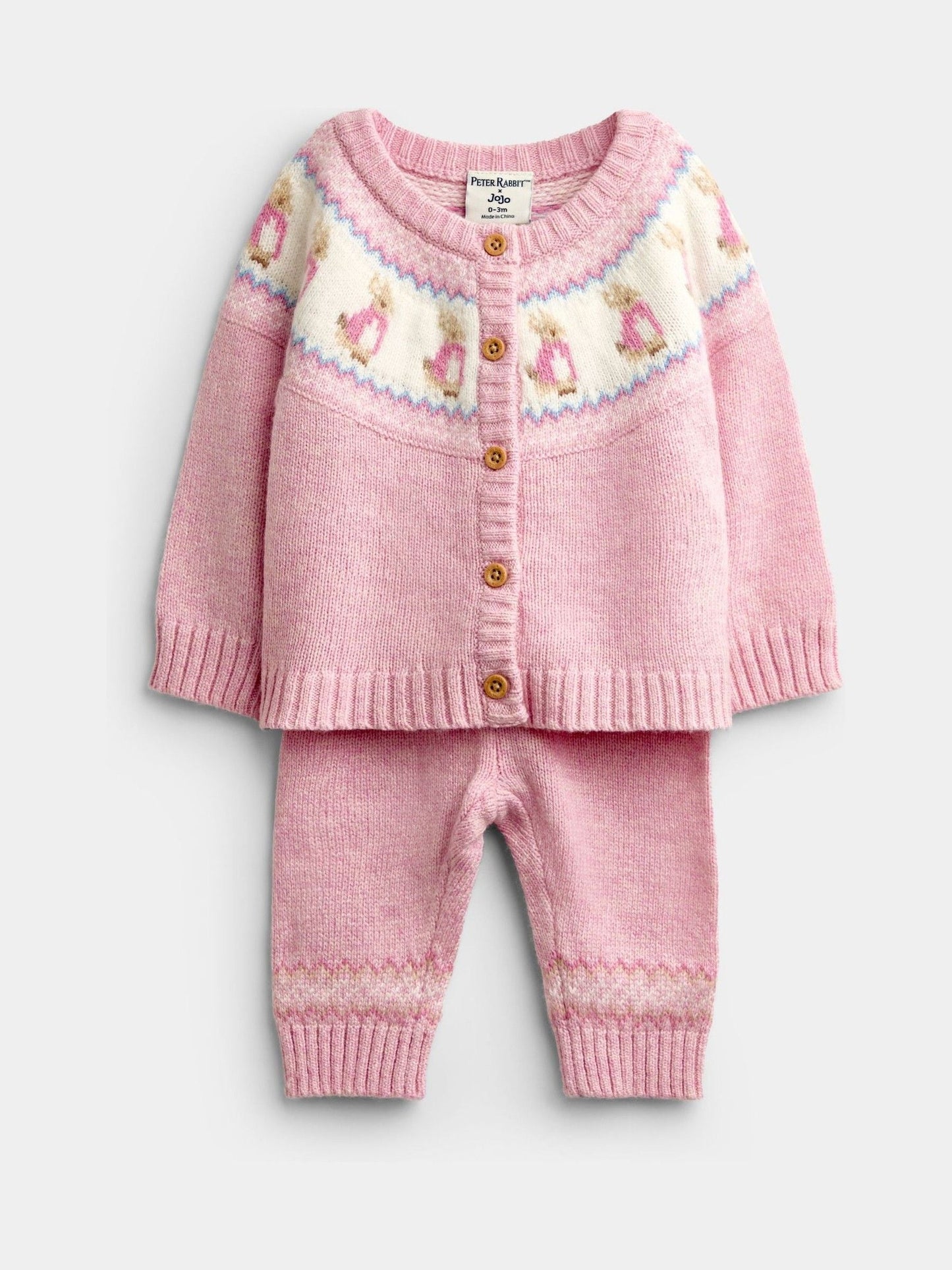Dsiney Kidz - Jojo Maman Bébé Light Pink Peter Rabbit™ Flopsy Fairisle Cardigan & Legging Set image 1