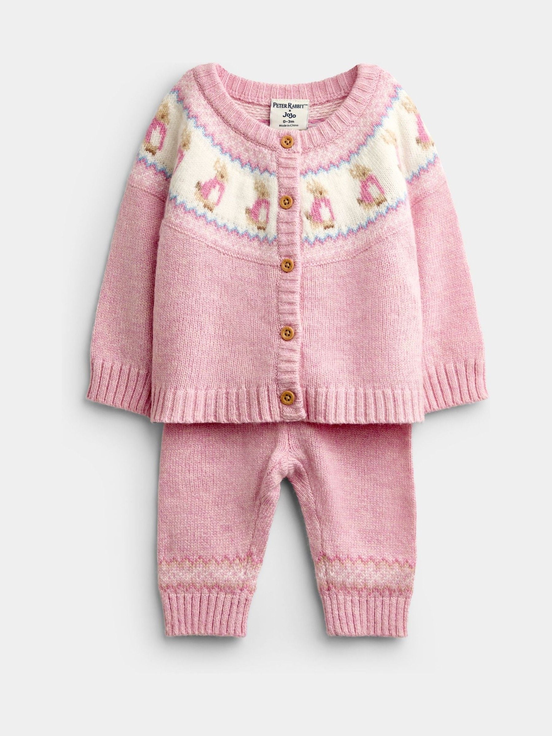 Dsiney Kidz - Jojo Maman Bébé Light Pink Peter Rabbit™ Flopsy Fairisle Cardigan & Legging Set image 1