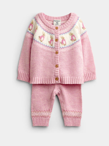Dsiney Kidz - Jojo Maman Bébé Light Pink Peter Rabbit™ Flopsy Fairisle Cardigan & Legging Set image 1