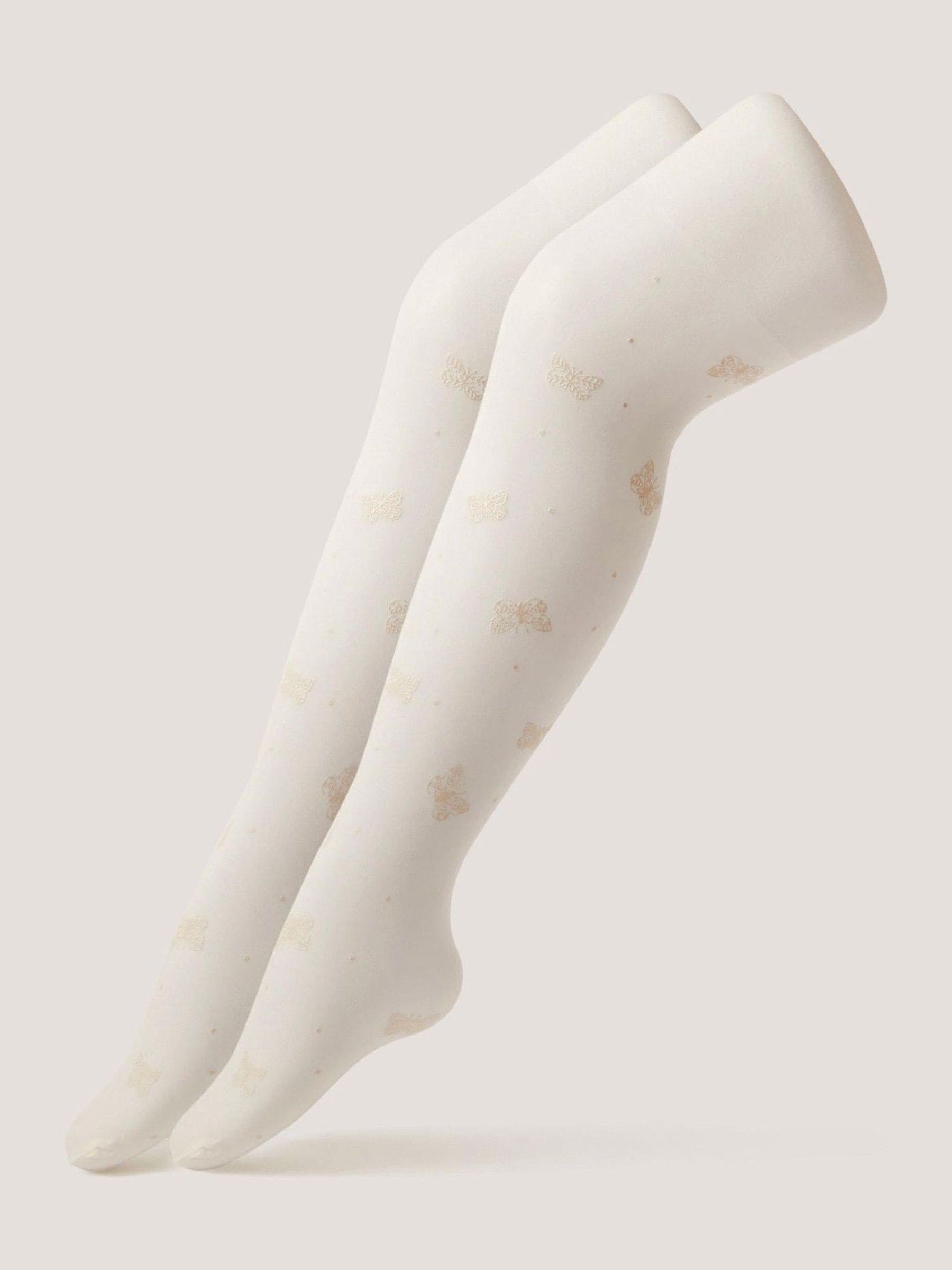 Monsoon White Polka Dot Butterfly Tights 2-Pack image 1
