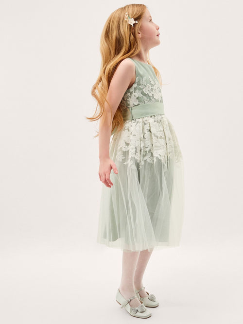 Dsiney Kidz - Monsoon Sage Green Felicity Floral Embroidered Mesh Dress image 1