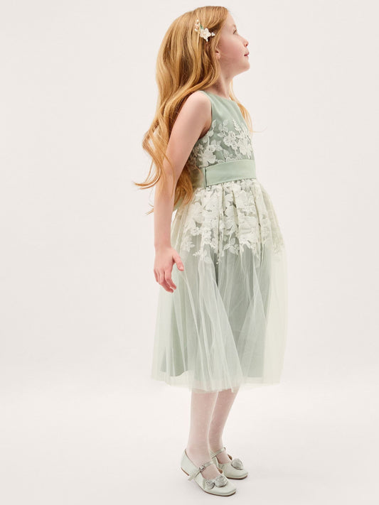 Monsoon Sage Green Felicity Floral Embroidered Mesh Dress image 1