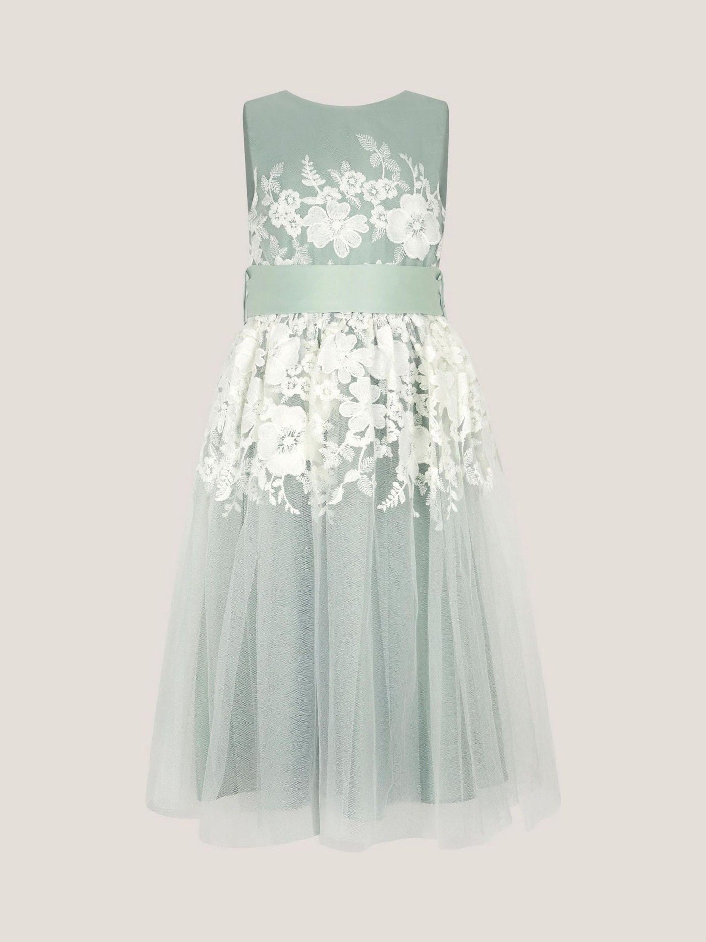 Monsoon Sage Green Felicity Floral Embroidered Mesh Dress image 2