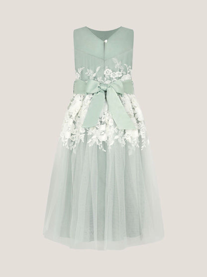 Monsoon Sage Green Felicity Floral Embroidered Mesh Dress image 3