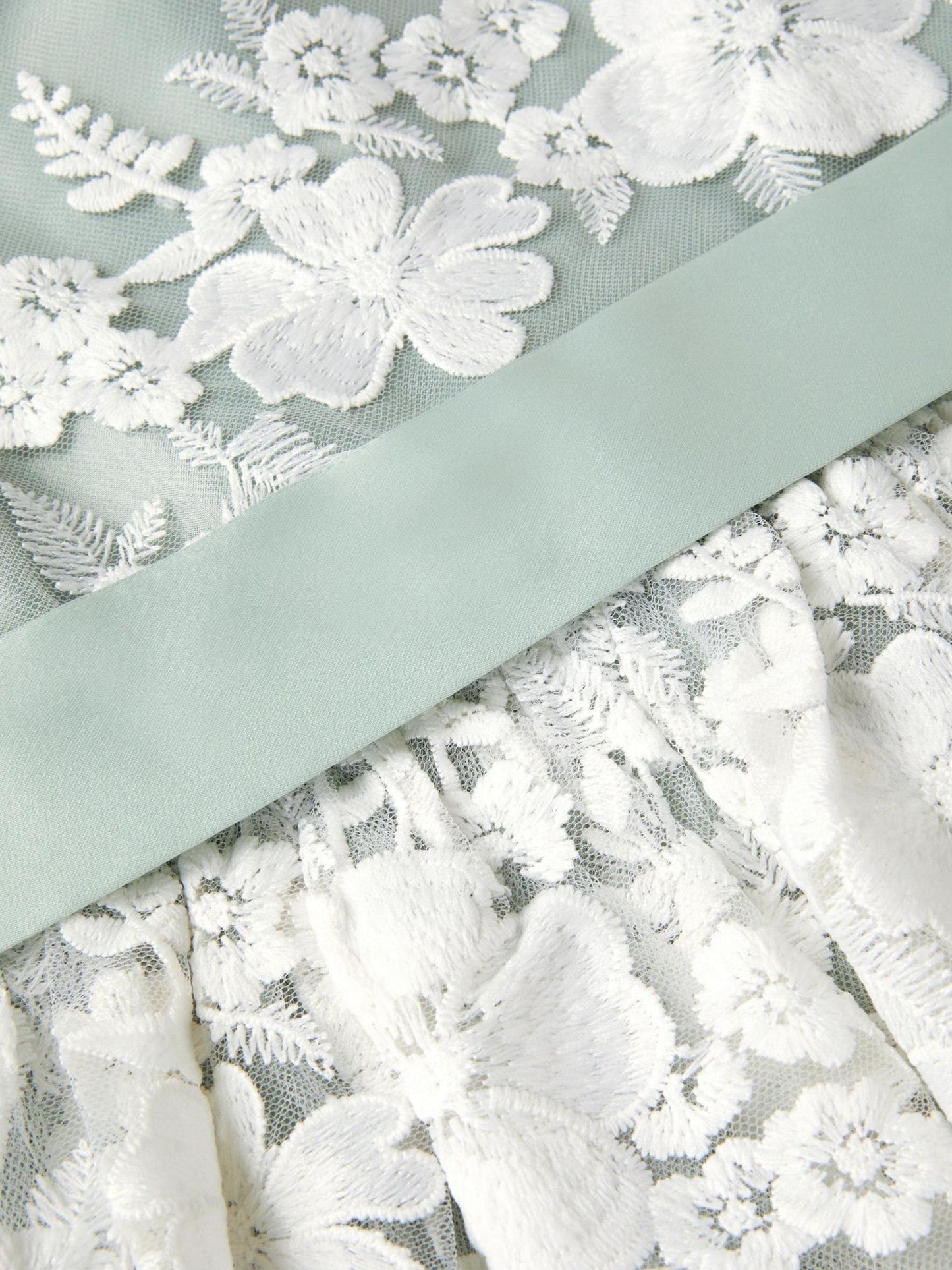 Monsoon Sage Green Felicity Floral Embroidered Mesh Dress image 4