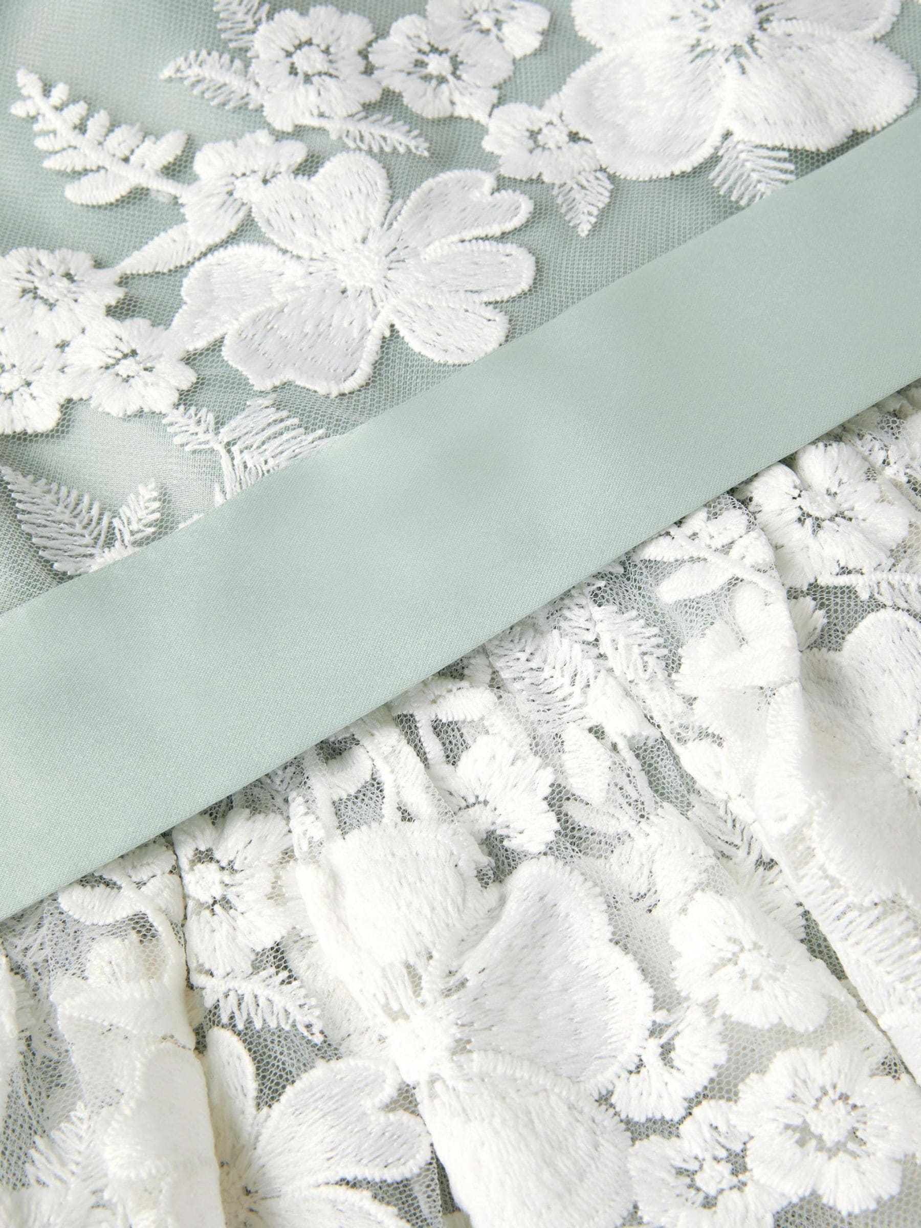 Monsoon Sage Green Felicity Floral Embroidered Mesh Dress image 4