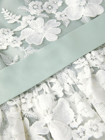 Monsoon Sage Green Felicity Floral Embroidered Mesh Dress image 4