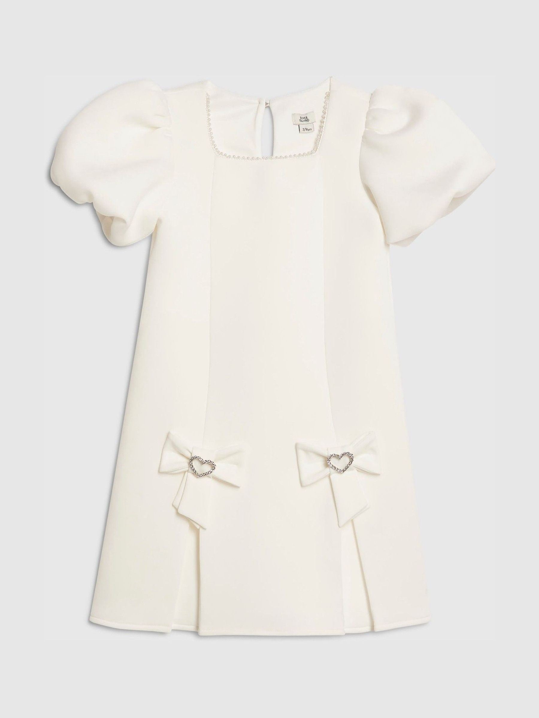 River Island White Puff Sleeve Scuba Bow Dress image 1