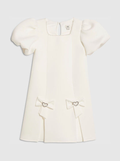 River Island White Puff Sleeve Scuba Bow Dress image 1