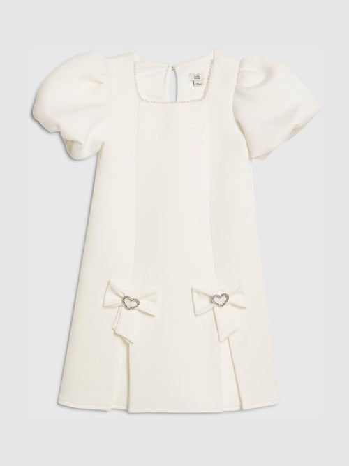 River Island White Puff Sleeve Scuba Bow Dress image 1
