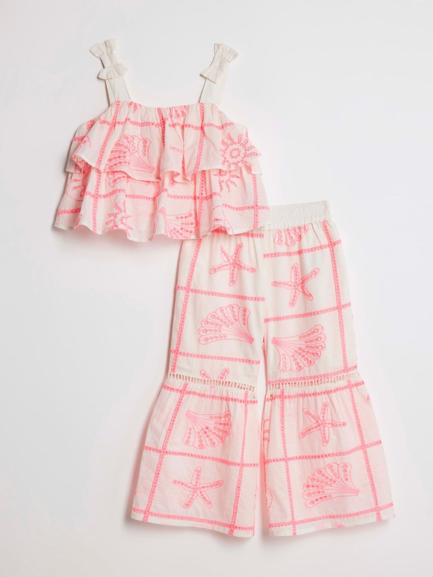 River Island Cream Broderie Frill Top & KickFlare Set image 1