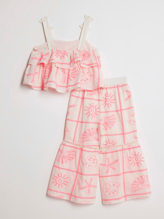 Dsiney Kidz - River Island Cream Broderie Frill Top & KickFlare Set image 2