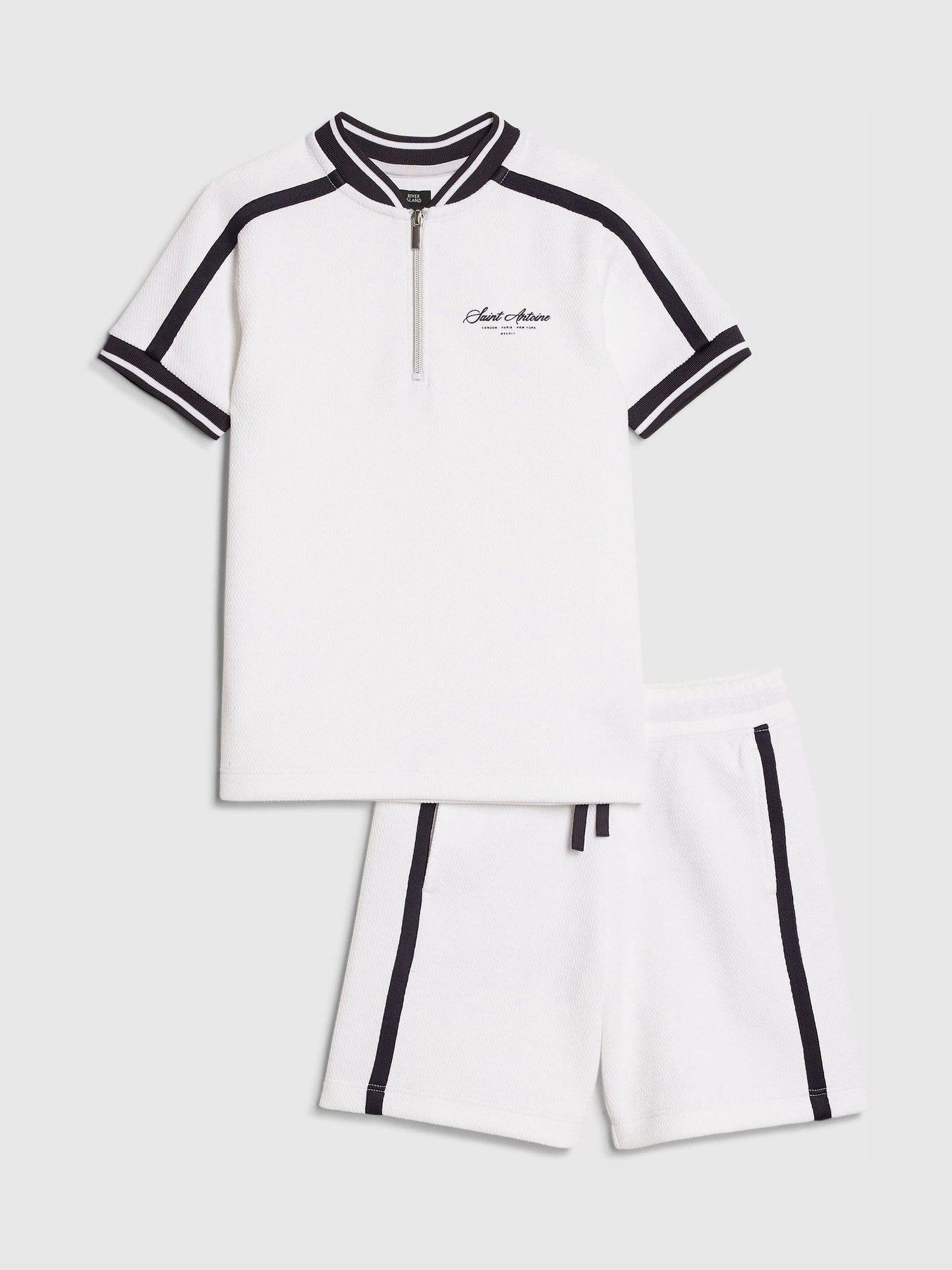 Dsiney Kidz - River Island White/Black Slim Fit Baseball Polo & Shorts Set image 1