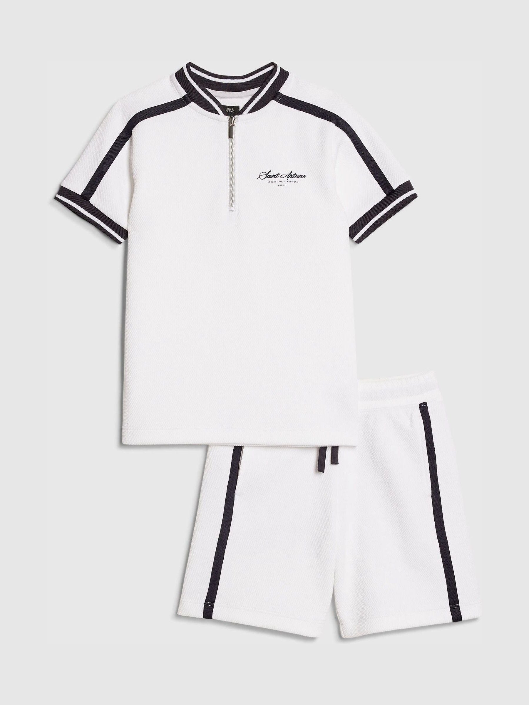 Dsiney Kidz - River Island White/Black Slim Fit Baseball Polo & Shorts Set image 1