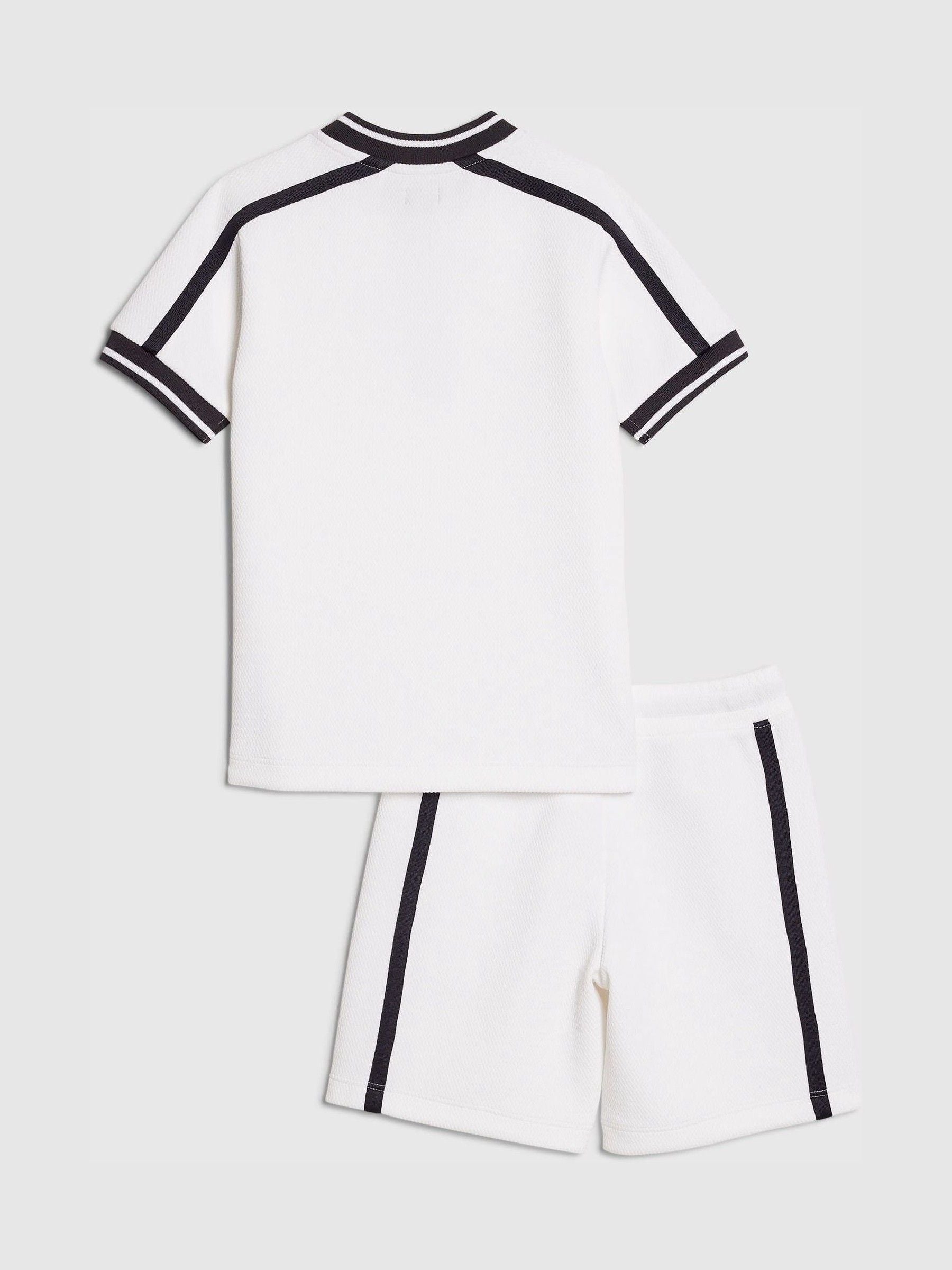 Dsiney Kidz - River Island White/Black Slim Fit Baseball Polo & Shorts Set image 2