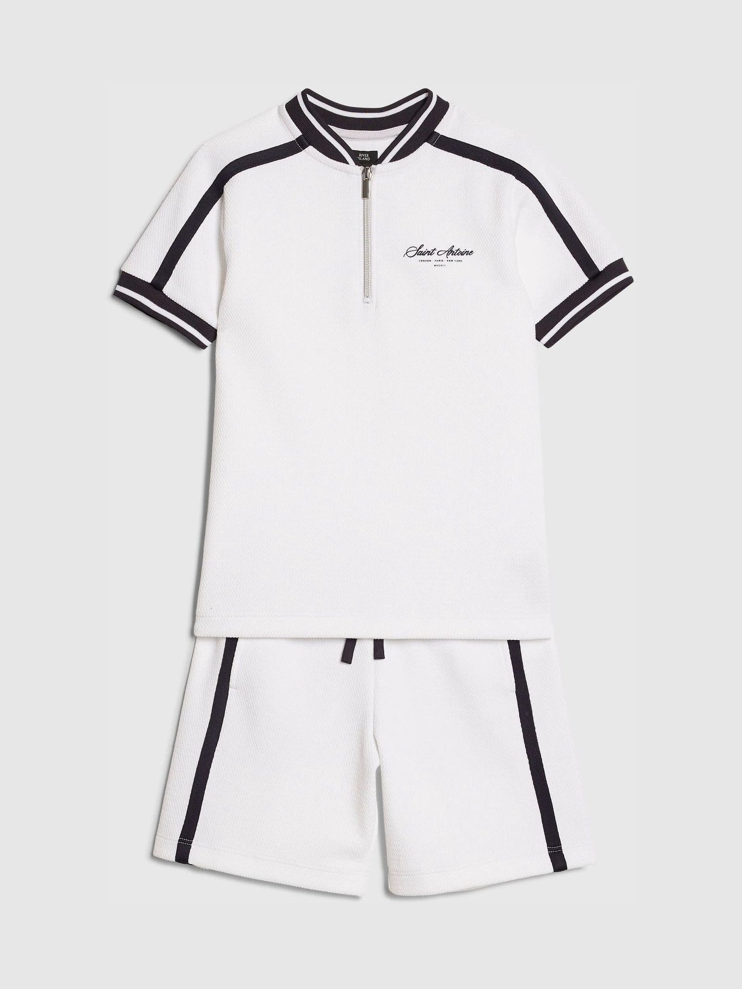 Dsiney Kidz - River Island White/Black Slim Fit Baseball Polo & Shorts Set image 3