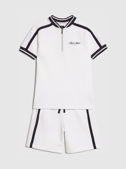 Dsiney Kidz - River Island White/Black Slim Fit Baseball Polo & Shorts Set image 3