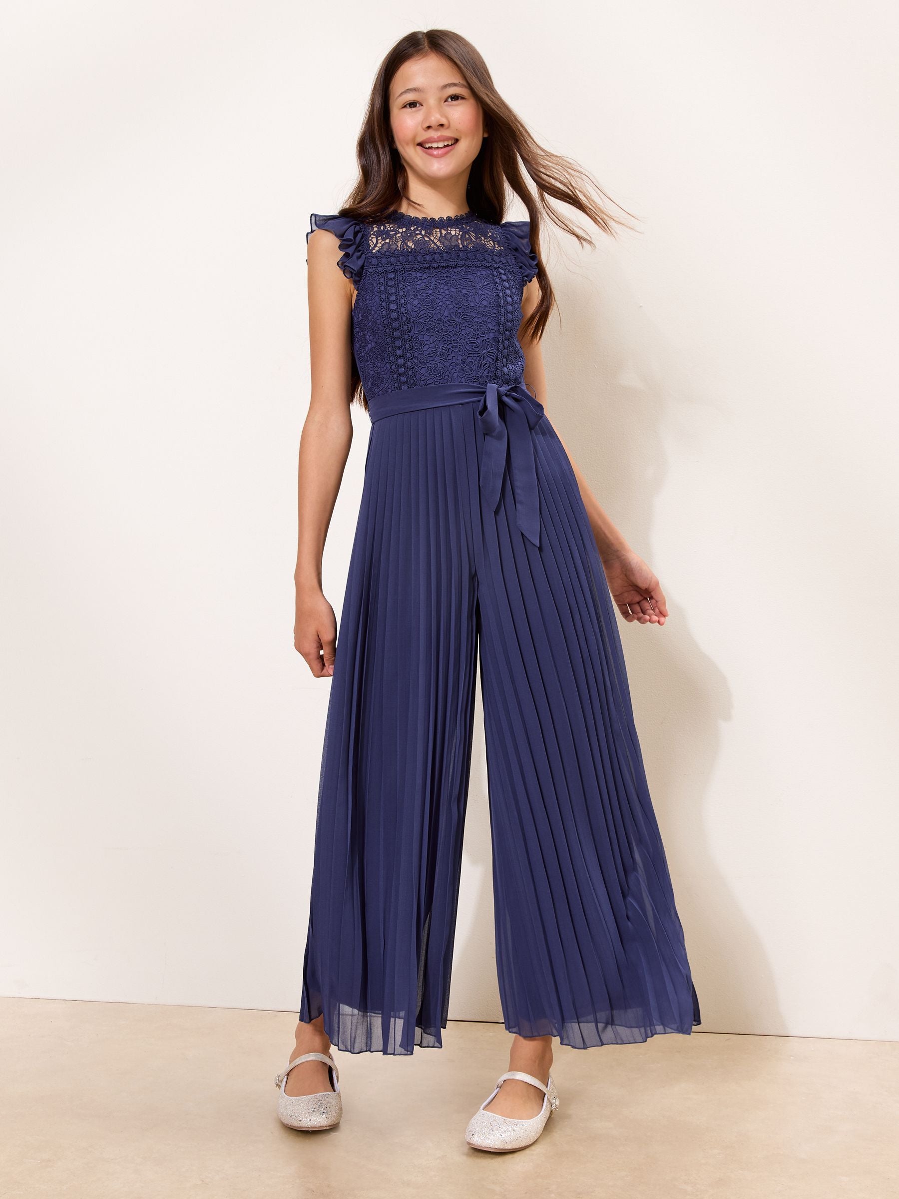 Dsiney Kidz - Lipsy Navy Lace Front Pleated Occasion Jumpsuit (7-16yrs) image 1