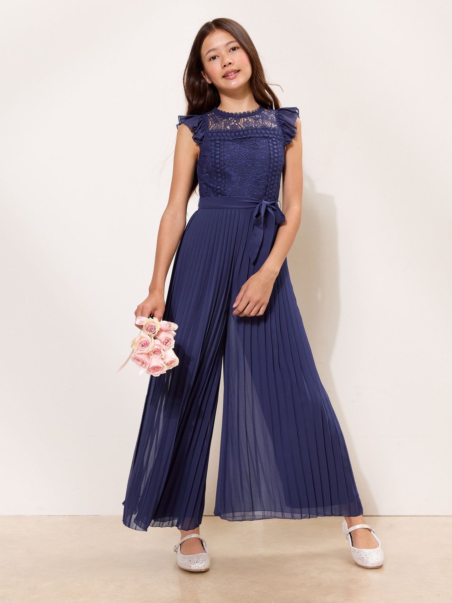 Dsiney Kidz - Lipsy Navy Lace Front Pleated Occasion Jumpsuit (7-16yrs) image 3
