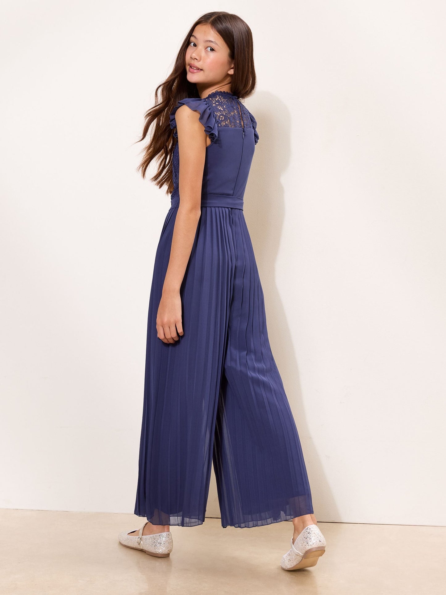 Dsiney Kidz - Lipsy Navy Lace Front Pleated Occasion Jumpsuit (7-16yrs) image 5