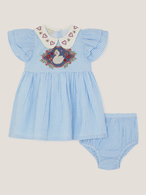 Monsoon Blue Baby Swan Embroidered Dress & Underwear Set image 1