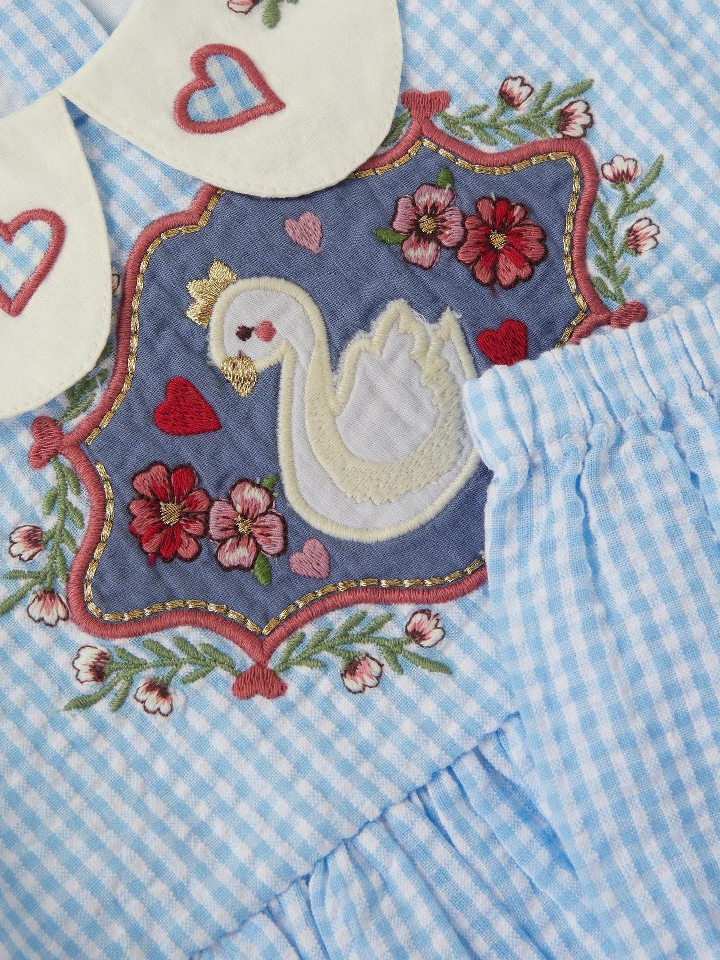 Monsoon Blue Baby Swan Embroidered Dress & Underwear Set image 3