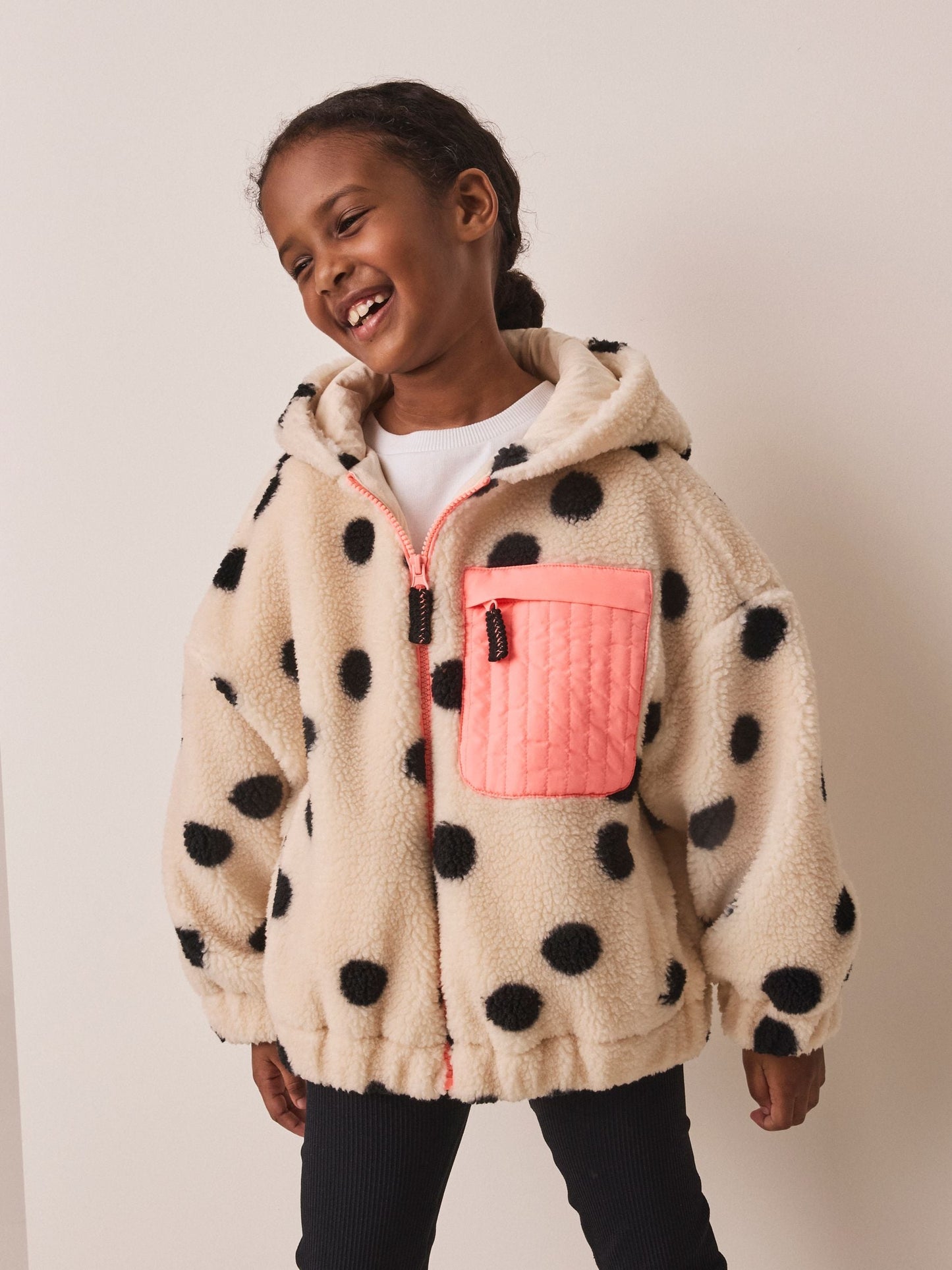 Dsiney Kidz - Black/White Spot Zip Up Hoodied Borg Jacket (3-16yrs) image 1