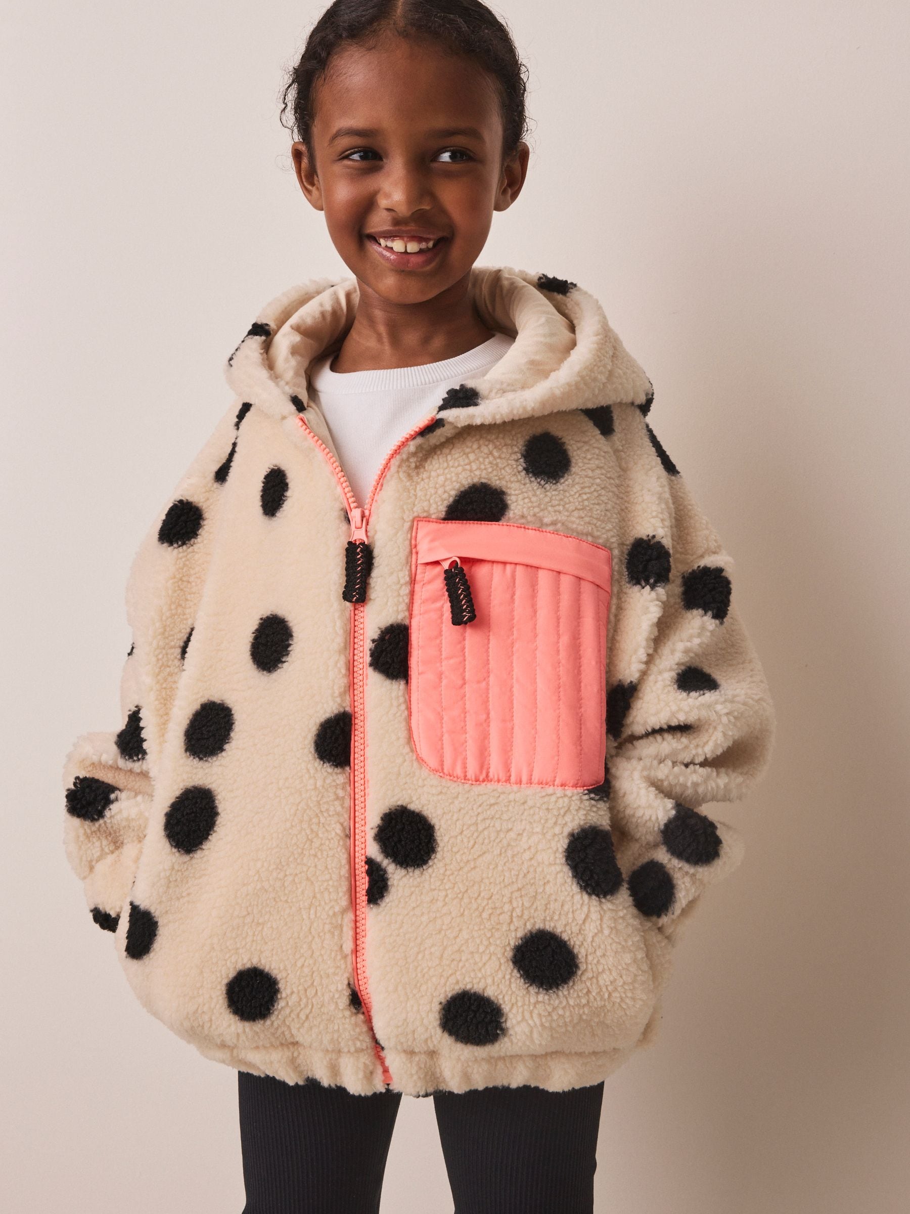 Dsiney Kidz - Black/White Spot Zip Up Hoodied Borg Jacket (3-16yrs) image 2