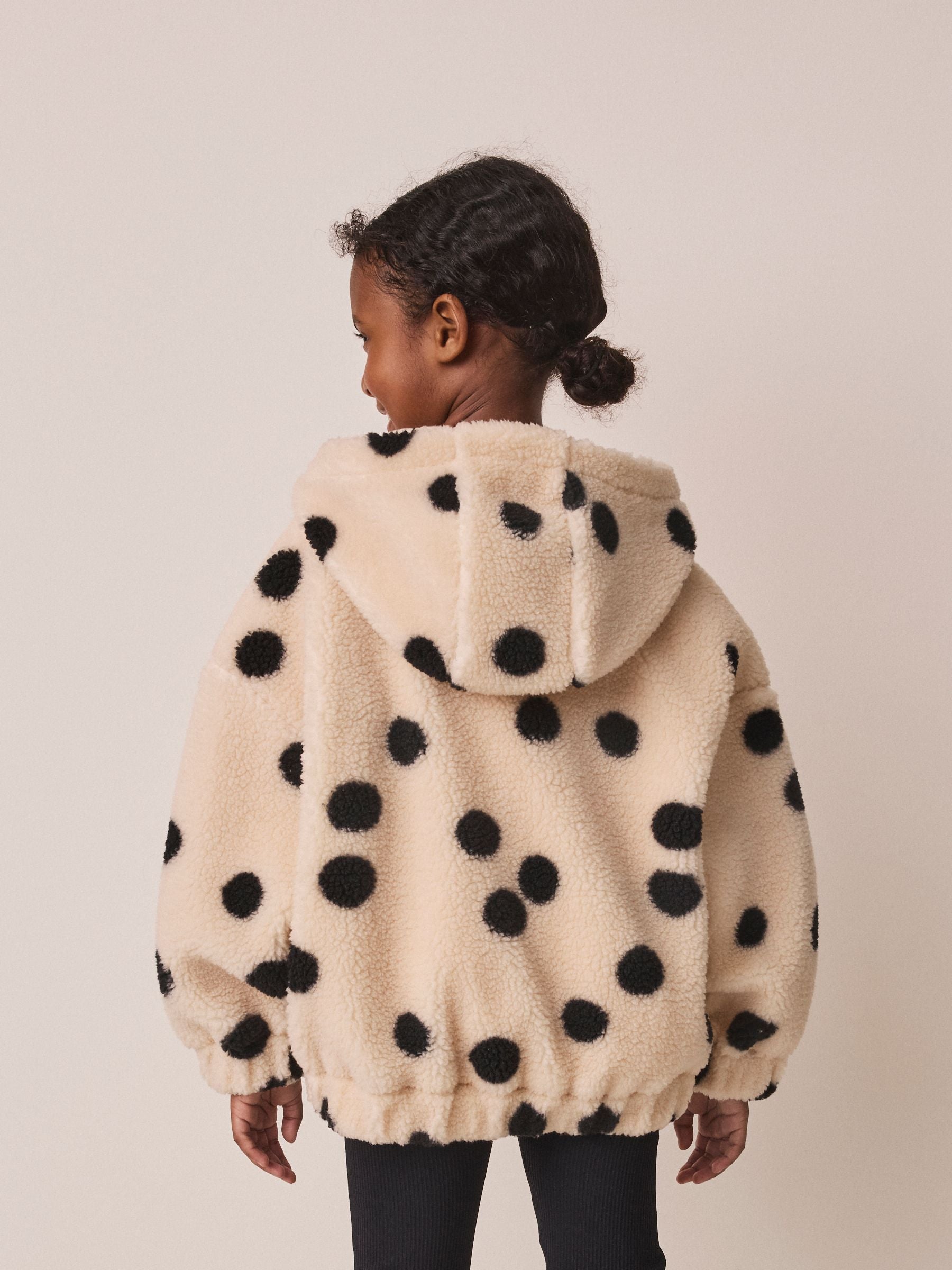 Dsiney Kidz - Black/White Spot Zip Up Hoodied Borg Jacket (3-16yrs) image 3