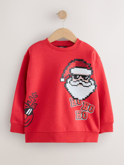 Dsiney Kidz - Red Sequin Santa Christmas Crew Neck Sweater (3-16yrs) image 1