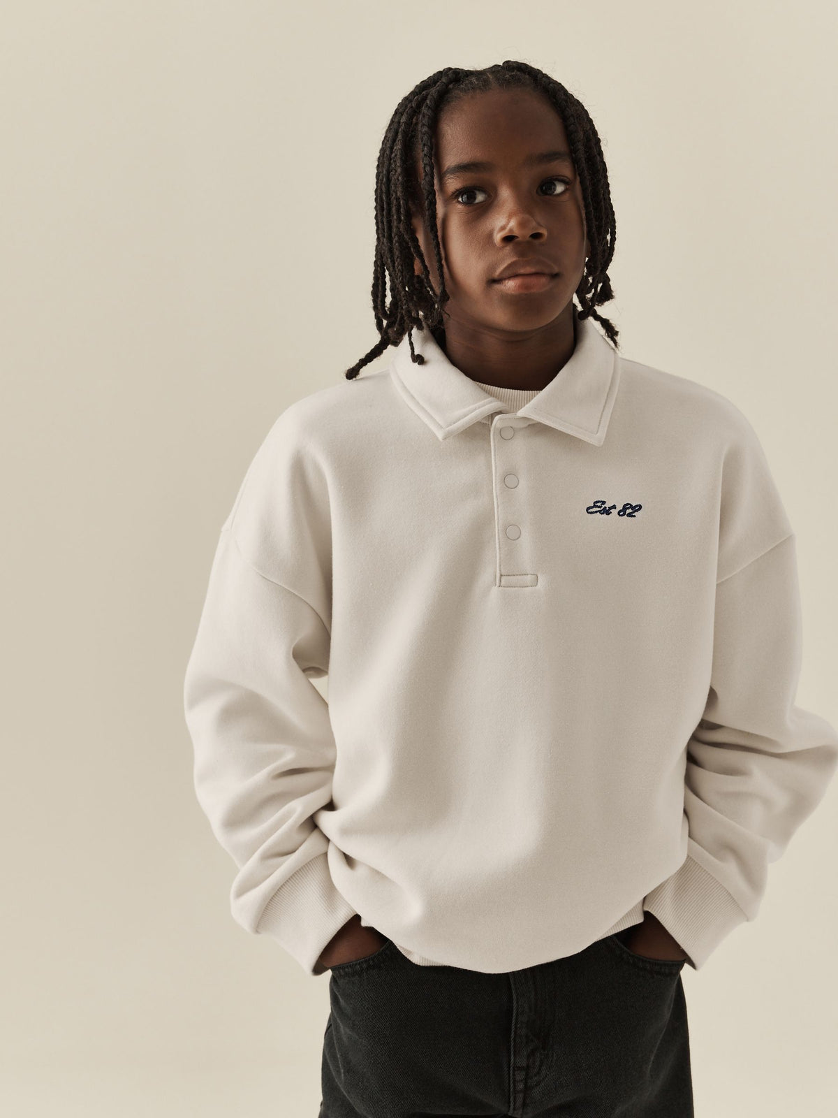 Ecru Oversized Collar Popper Neck Sweatshirt (3-16yrs) - image 1
