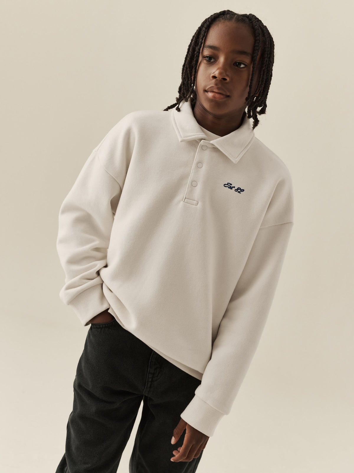 Ecru Oversized Collar Popper Neck Sweatshirt (3-16yrs) - image 2
