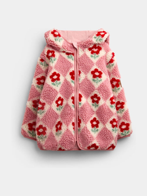 Dsiney Kidz - JoJo Maman Bébé Pink Floral Harlequin Hooded Borg Fleece image 1