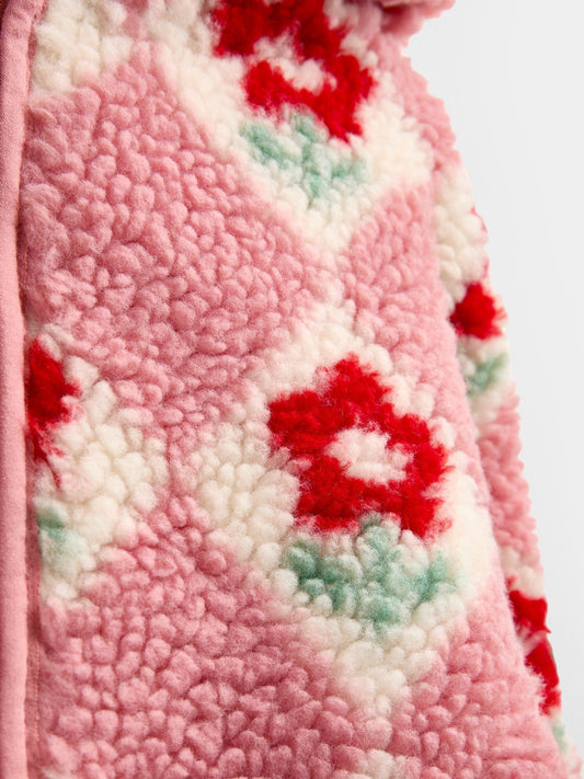 Dsiney Kidz - JoJo Maman Bébé Pink Floral Harlequin Hooded Borg Fleece image 2
