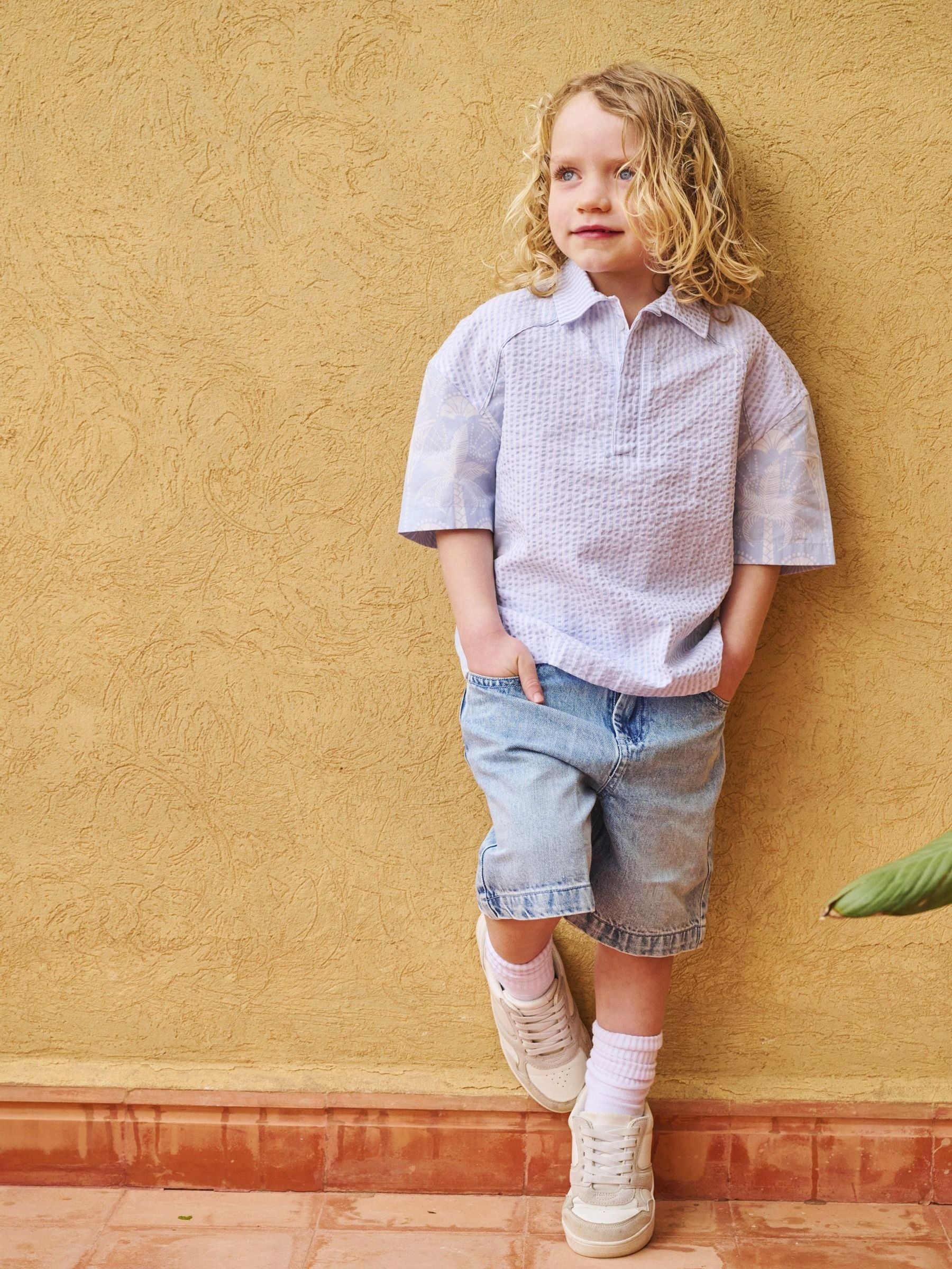 Dsiney Kidz - Angel & Rocket Blue Regan Cut And Sew Stripe Palm Shirt image 1