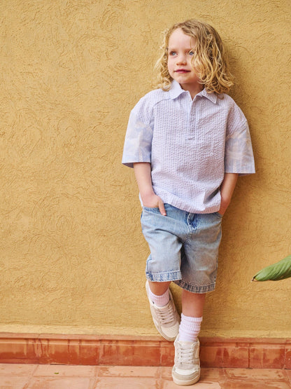 Dsiney Kidz - Angel & Rocket Blue Regan Cut And Sew Stripe Palm Shirt image 1