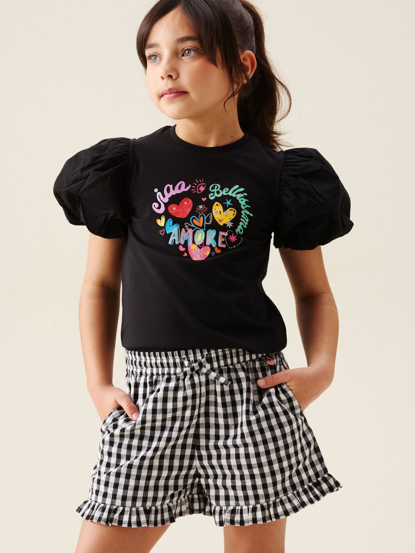 Dsiney Kidz - Angel & Rocket Black Aida Amore Print Puff Sleeve T-Shirt image 1