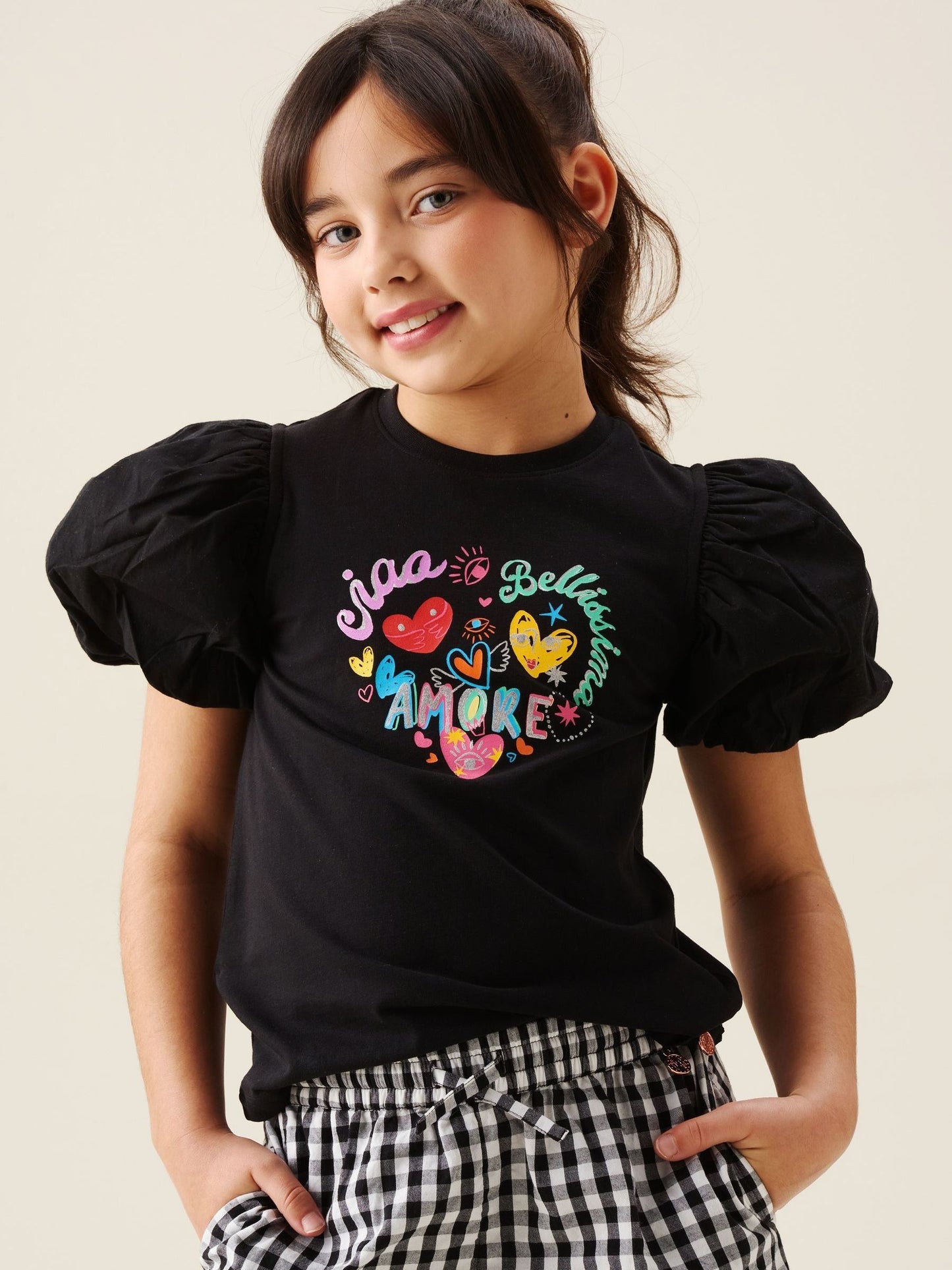 Dsiney Kidz - Angel & Rocket Black Aida Amore Print Puff Sleeve T-Shirt image 2