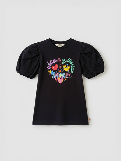 Dsiney Kidz - Angel & Rocket Black Aida Amore Print Puff Sleeve T-Shirt image 4