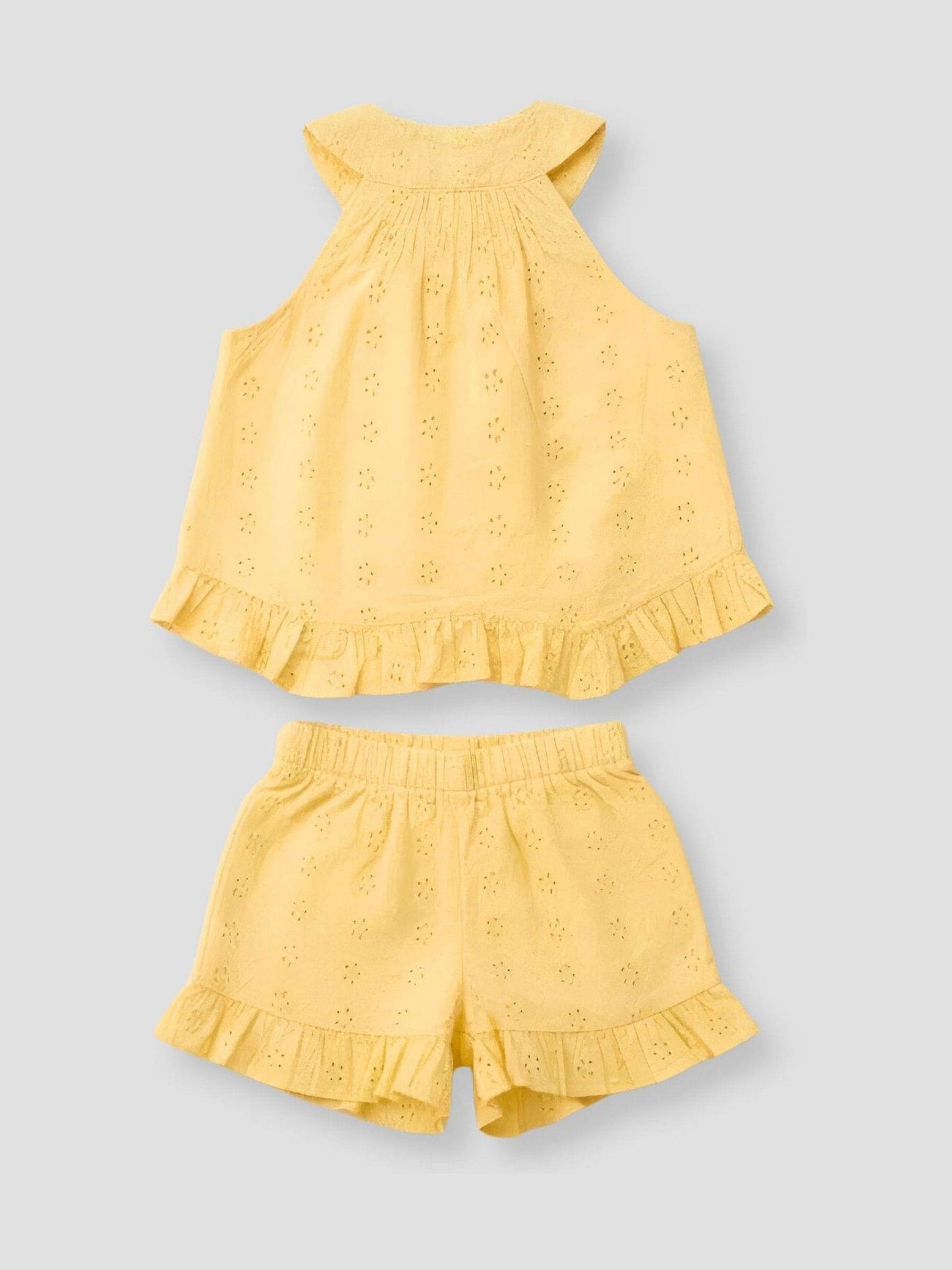 Angel & Rocket Yellow Leona Broderie Frill Top & Shorts Set image 1