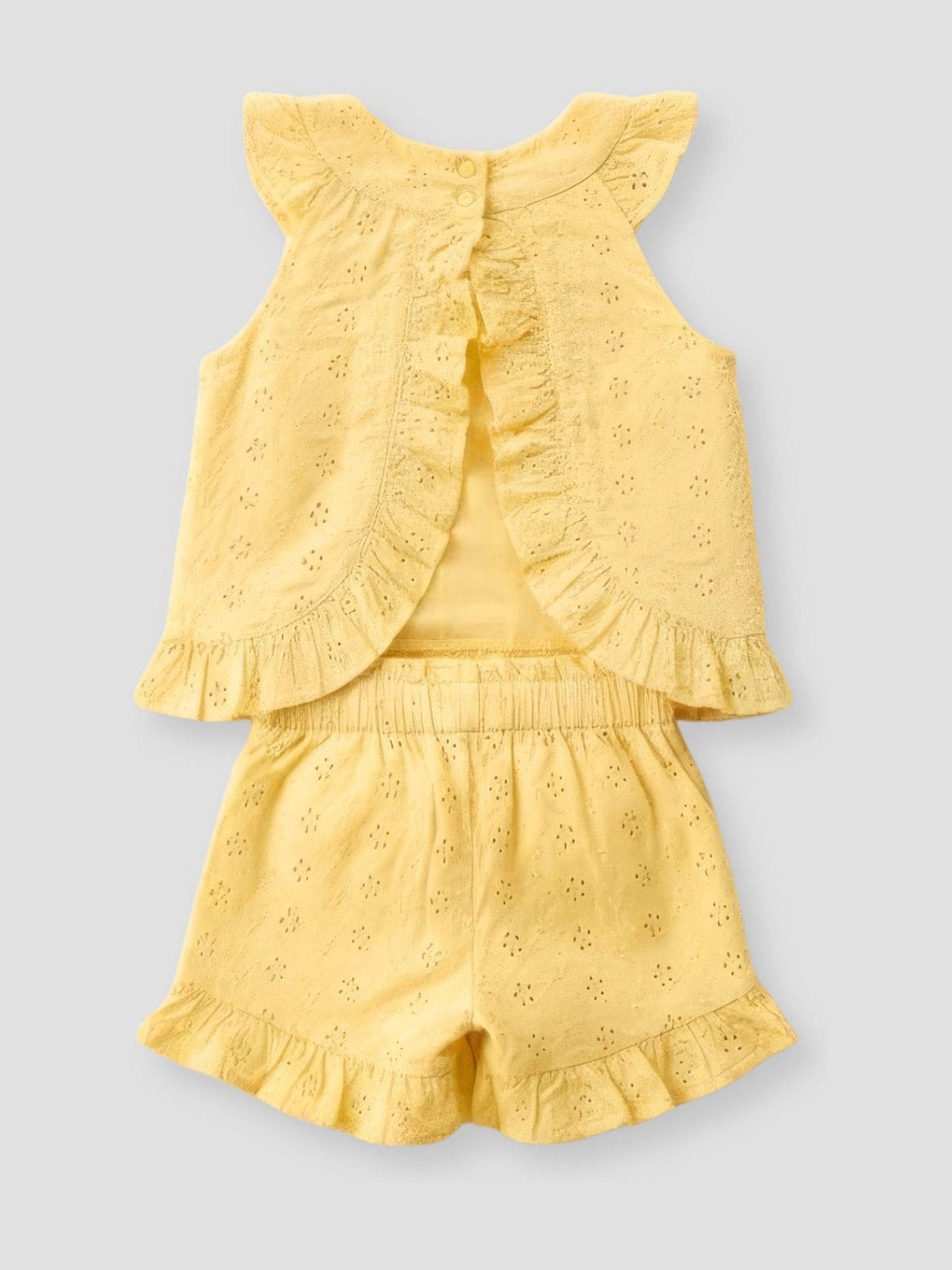 Angel & Rocket Yellow Leona Broderie Frill Top & Shorts Set image 2