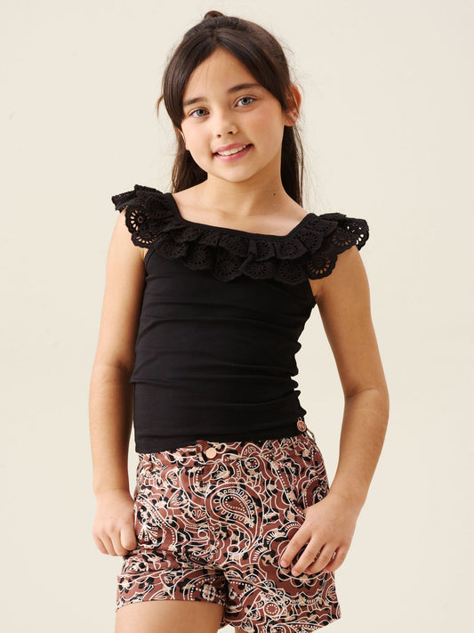 Dsiney Kidz - Angel & Rocket Black Jess Broderie Frill Vest Top image 1